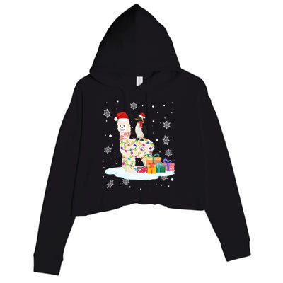 Penguins Lover Xmas Lighting Penguin Riding Llama Christmas Cool Gift Crop Fleece Hoodie