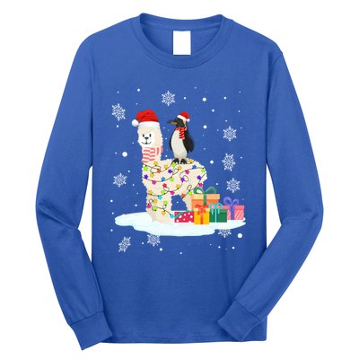 Penguins Lover Xmas Lighting Penguin Riding Llama Christmas Cool Gift Long Sleeve Shirt