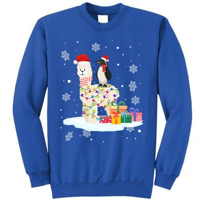 Penguins Lover Xmas Lighting Penguin Riding Llama Christmas Cool Gift Sweatshirt