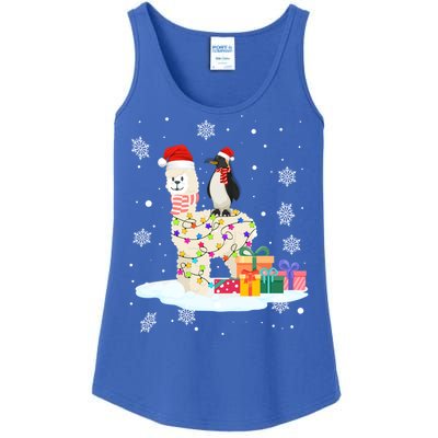 Penguins Lover Xmas Lighting Penguin Riding Llama Christmas Cool Gift Ladies Essential Tank