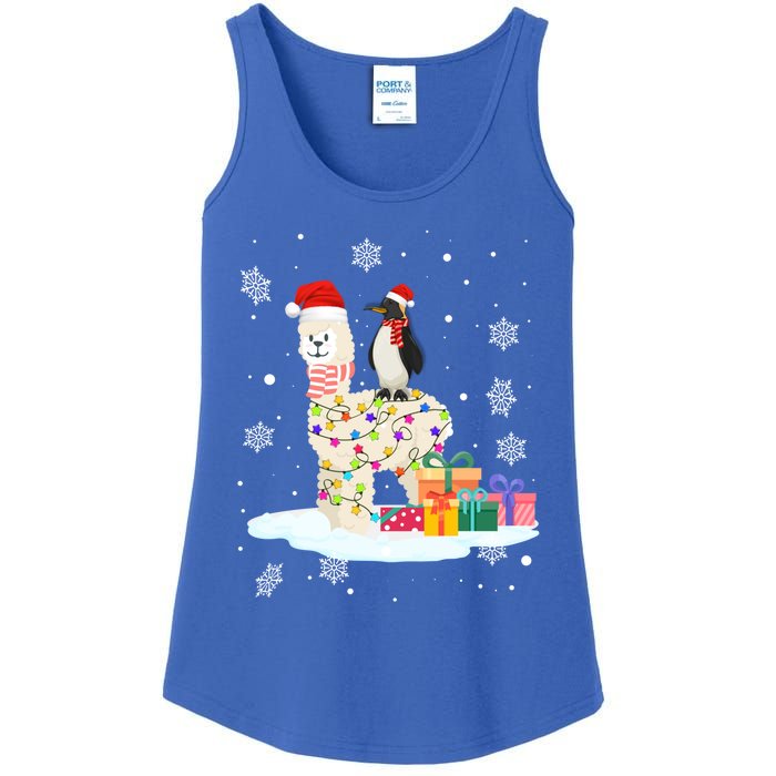 Penguins Lover Xmas Lighting Penguin Riding Llama Christmas Cool Gift Ladies Essential Tank