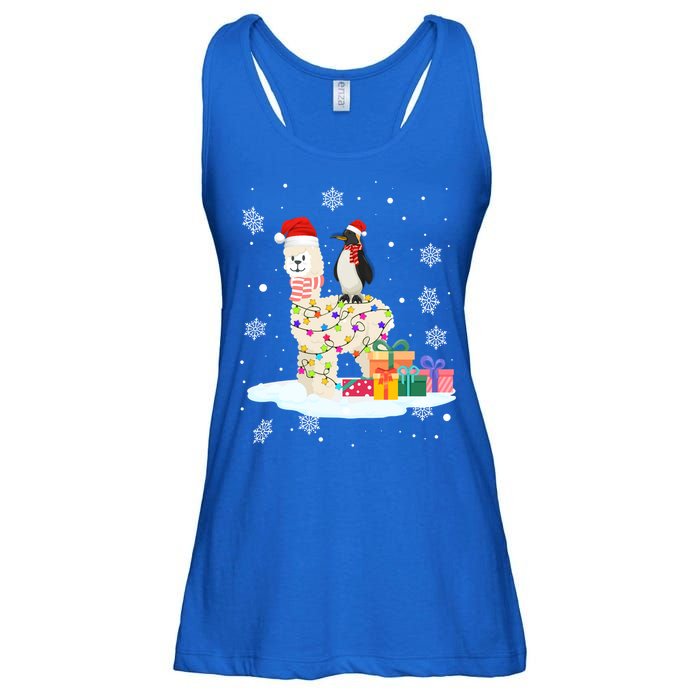 Penguins Lover Xmas Lighting Penguin Riding Llama Christmas Cool Gift Ladies Essential Flowy Tank