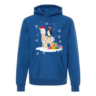 Penguins Lover Xmas Lighting Penguin Riding Llama Christmas Cool Gift Premium Hoodie