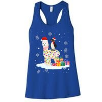 Penguins Lover Xmas Lighting Penguin Riding Llama Christmas Cool Gift Women's Racerback Tank