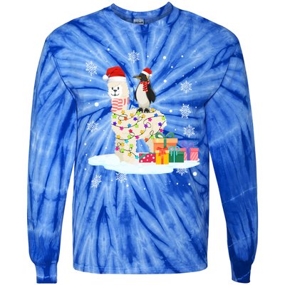 Penguins Lover Xmas Lighting Penguin Riding Llama Christmas Cool Gift Tie-Dye Long Sleeve Shirt