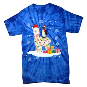 Penguins Lover Xmas Lighting Penguin Riding Llama Christmas Cool Gift Tie-Dye T-Shirt