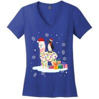 Penguins Lover Xmas Lighting Penguin Riding Llama Christmas Cool Gift Women's V-Neck T-Shirt