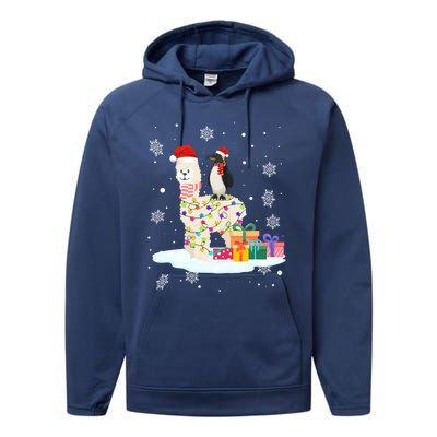 Penguins Lover Xmas Lighting Penguin Riding Llama Christmas Cool Gift Performance Fleece Hoodie