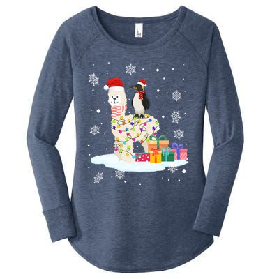 Penguins Lover Xmas Lighting Penguin Riding Llama Christmas Cool Gift Women's Perfect Tri Tunic Long Sleeve Shirt