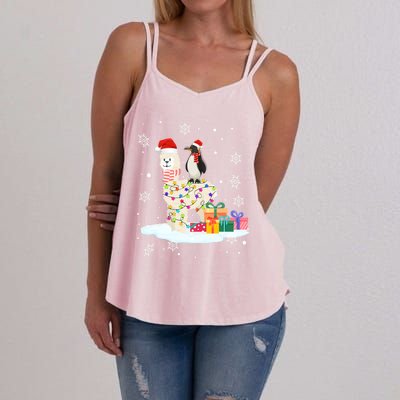 Penguins Lover Xmas Lighting Penguin Riding Llama Christmas Cool Gift Women's Strappy Tank