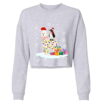 Penguins Lover Xmas Lighting Penguin Riding Llama Christmas Cool Gift Cropped Pullover Crew