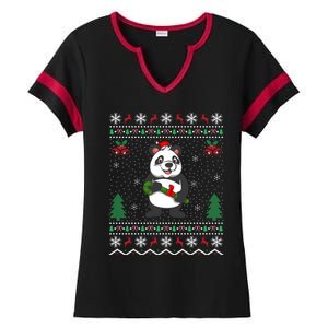 Panda Lover Xmas Ugly Santa Hat Panda Christmas Gift Ladies Halftime Notch Neck Tee