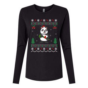 Panda Lover Xmas Ugly Santa Hat Panda Christmas Gift Womens Cotton Relaxed Long Sleeve T-Shirt