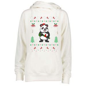 Panda Lover Xmas Ugly Santa Hat Panda Christmas Gift Womens Funnel Neck Pullover Hood