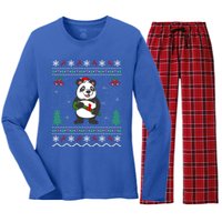 Panda Lover Xmas Ugly Santa Hat Panda Christmas Gift Women's Long Sleeve Flannel Pajama Set 