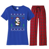 Panda Lover Xmas Ugly Santa Hat Panda Christmas Gift Women's Flannel Pajama Set