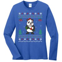 Panda Lover Xmas Ugly Santa Hat Panda Christmas Gift Ladies Long Sleeve Shirt