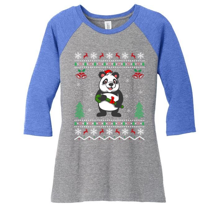 Panda Lover Xmas Ugly Santa Hat Panda Christmas Gift Women's Tri-Blend 3/4-Sleeve Raglan Shirt