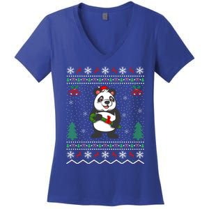 Panda Lover Xmas Ugly Santa Hat Panda Christmas Gift Women's V-Neck T-Shirt