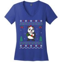 Panda Lover Xmas Ugly Santa Hat Panda Christmas Gift Women's V-Neck T-Shirt