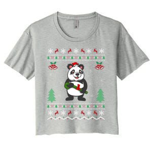 Panda Lover Xmas Ugly Santa Hat Panda Christmas Gift Women's Crop Top Tee