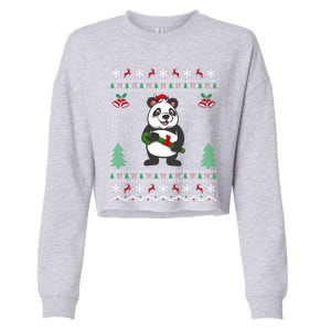 Panda Lover Xmas Ugly Santa Hat Panda Christmas Gift Cropped Pullover Crew