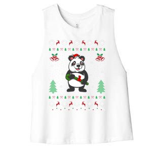 Panda Lover Xmas Ugly Santa Hat Panda Christmas Gift Women's Racerback Cropped Tank