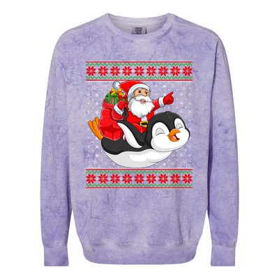 Penguin Lover Xmas Ugly Santa Riding Penguin Christmas Cute Gift Colorblast Crewneck Sweatshirt