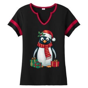 Penguin Lover Xmas Holiday Santa Emperor Penguin Christmas Ladies Halftime Notch Neck Tee