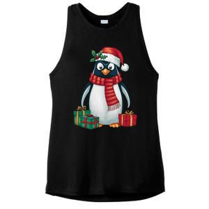 Penguin Lover Xmas Holiday Santa Emperor Penguin Christmas Ladies PosiCharge Tri-Blend Wicking Tank