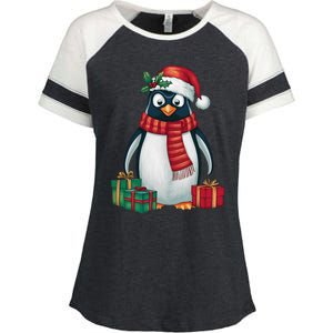 Penguin Lover Xmas Holiday Santa Emperor Penguin Christmas Enza Ladies Jersey Colorblock Tee