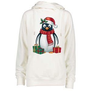 Penguin Lover Xmas Holiday Santa Emperor Penguin Christmas Womens Funnel Neck Pullover Hood