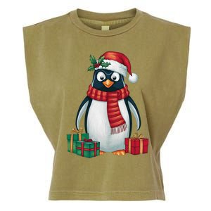 Penguin Lover Xmas Holiday Santa Emperor Penguin Christmas Garment-Dyed Women's Muscle Tee