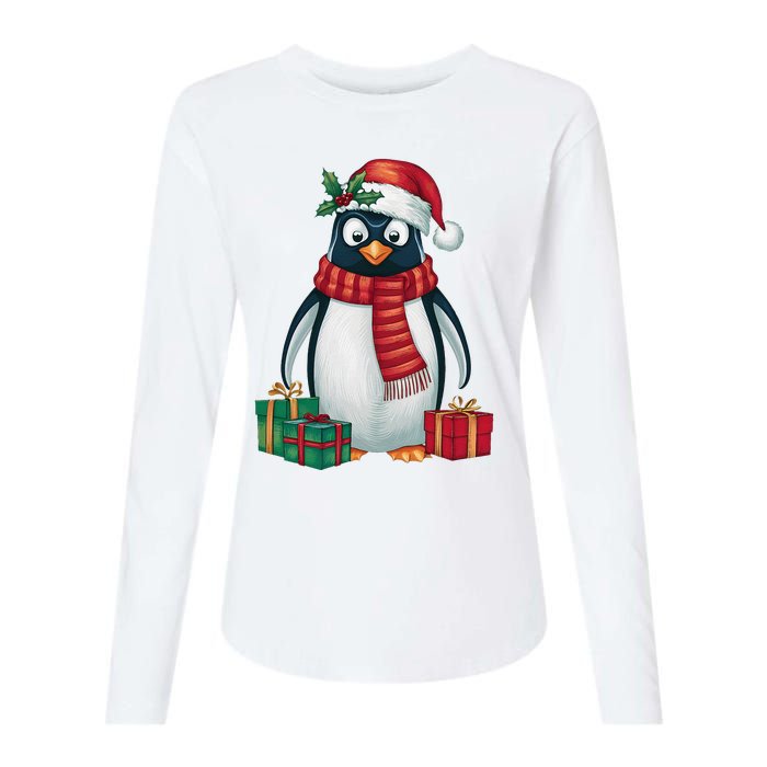 Penguin Lover Xmas Holiday Santa Emperor Penguin Christmas Womens Cotton Relaxed Long Sleeve T-Shirt