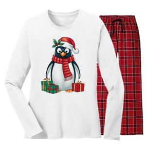 Penguin Lover Xmas Holiday Santa Emperor Penguin Christmas Women's Long Sleeve Flannel Pajama Set 