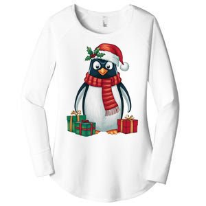 Penguin Lover Xmas Holiday Santa Emperor Penguin Christmas Women's Perfect Tri Tunic Long Sleeve Shirt