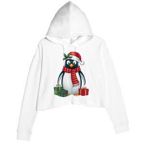 Penguin Lover Xmas Holiday Santa Emperor Penguin Christmas Crop Fleece Hoodie