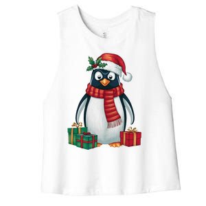 Penguin Lover Xmas Holiday Santa Emperor Penguin Christmas Women's Racerback Cropped Tank