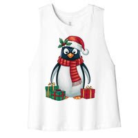 Penguin Lover Xmas Holiday Santa Emperor Penguin Christmas Women's Racerback Cropped Tank