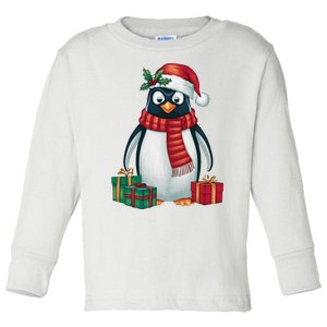 Penguin Lover Xmas Holiday Santa Emperor Penguin Christmas Toddler Long Sleeve Shirt