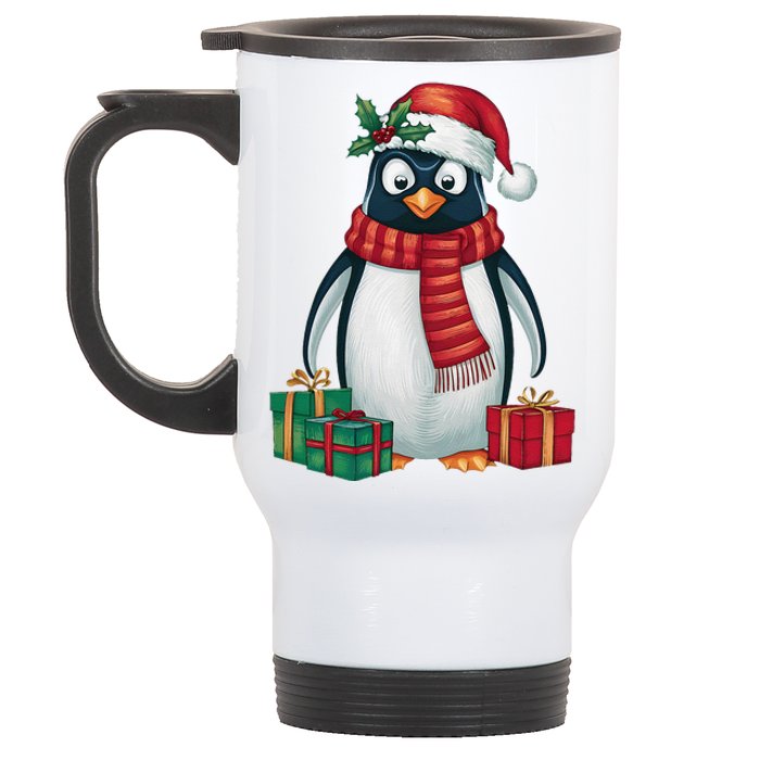 Penguin Lover Xmas Holiday Santa Emperor Penguin Christmas Stainless Steel Travel Mug