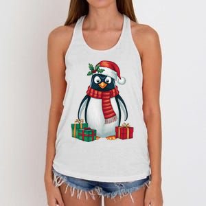 Penguin Lover Xmas Holiday Santa Emperor Penguin Christmas Women's Knotted Racerback Tank