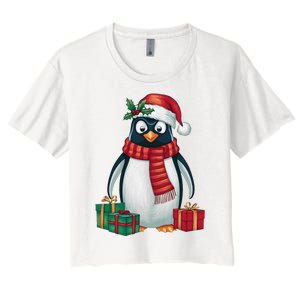 Penguin Lover Xmas Holiday Santa Emperor Penguin Christmas Women's Crop Top Tee