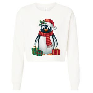 Penguin Lover Xmas Holiday Santa Emperor Penguin Christmas Cropped Pullover Crew