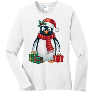 Penguin Lover Xmas Holiday Santa Emperor Penguin Christmas Ladies Long Sleeve Shirt