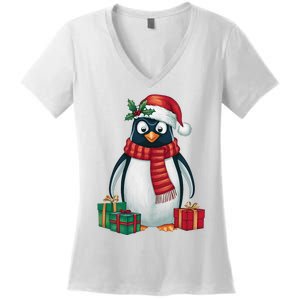 Penguin Lover Xmas Holiday Santa Emperor Penguin Christmas Women's V-Neck T-Shirt