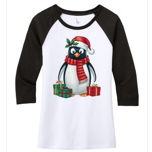 Penguin Lover Xmas Holiday Santa Emperor Penguin Christmas Women's Tri-Blend 3/4-Sleeve Raglan Shirt