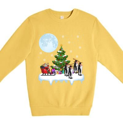 Penguins Lover Xmas Lighting Santa Riding Penguin Christmas Cute Gift Premium Crewneck Sweatshirt