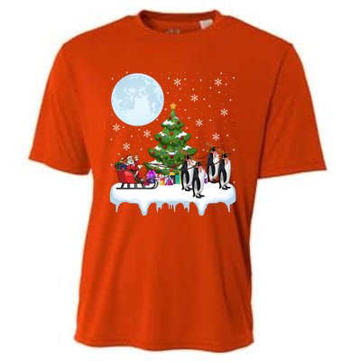 Penguins Lover Xmas Lighting Santa Riding Penguin Christmas Cute Gift Cooling Performance Crew T-Shirt