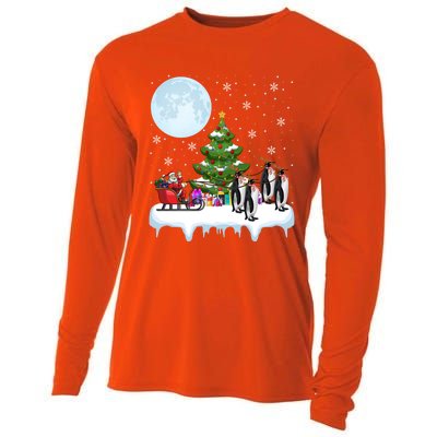 Penguins Lover Xmas Lighting Santa Riding Penguin Christmas Cute Gift Cooling Performance Long Sleeve Crew